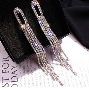 Clear White Baguette Diamond Drop Earrings on 925 Sterling Silver